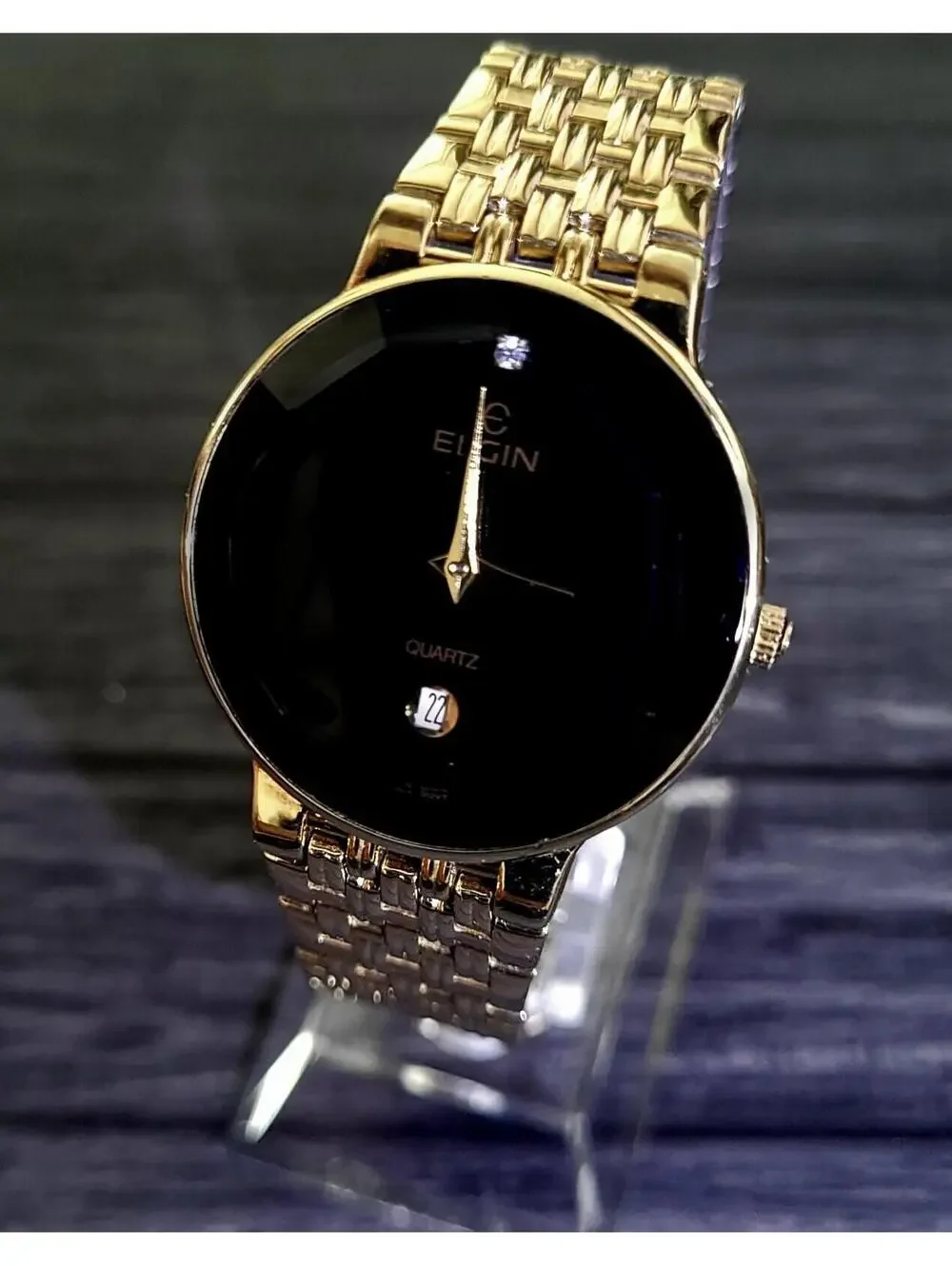 Rare Unisex Elgin‎ Diamond Dial Faceted Crystal Dress Watch